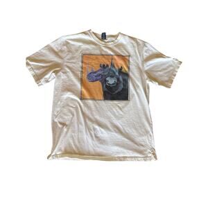 Vintage Land’s End USA Made Rhino Artwork White Large T-Shirt